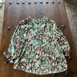 Democracy Floral Blouse - Green and Pink